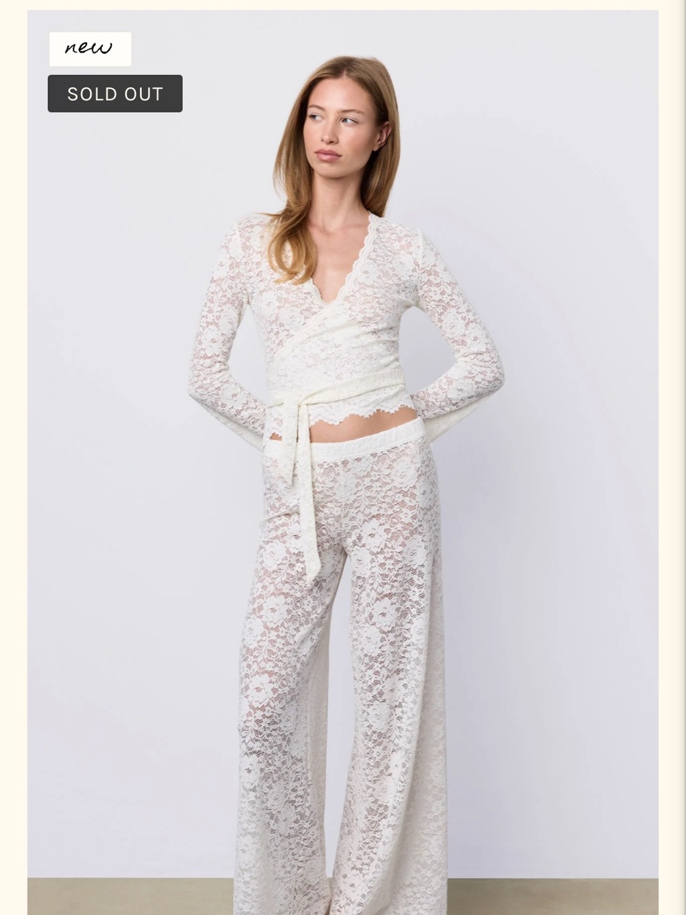 Lace Wrap Top & Wide Leg Pant Set - Ivory